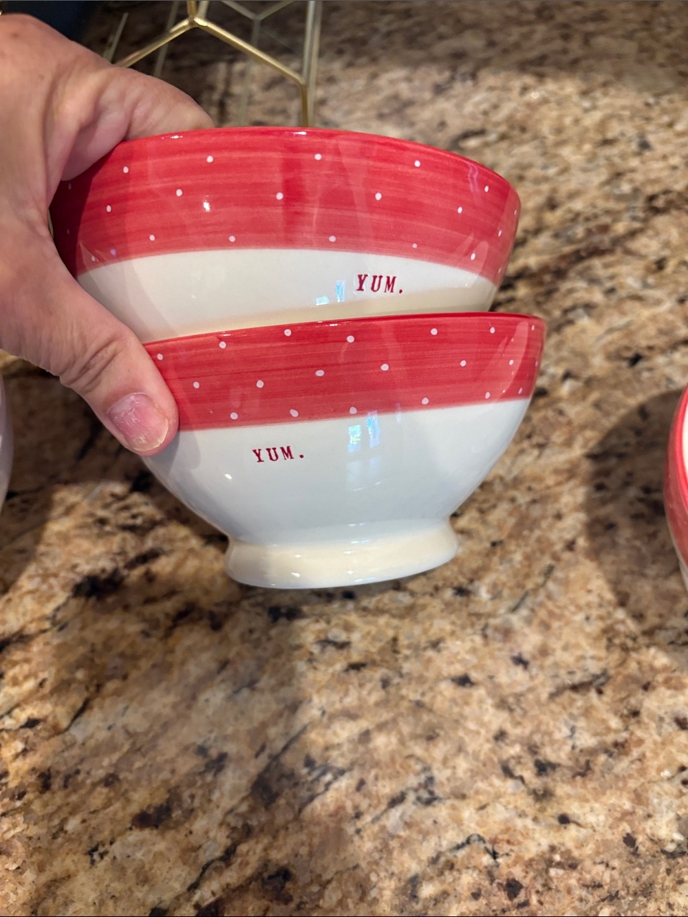 Rae Dunn Red and White Polka Dot 'YUM.' Ceramic Bowls - Set of 2